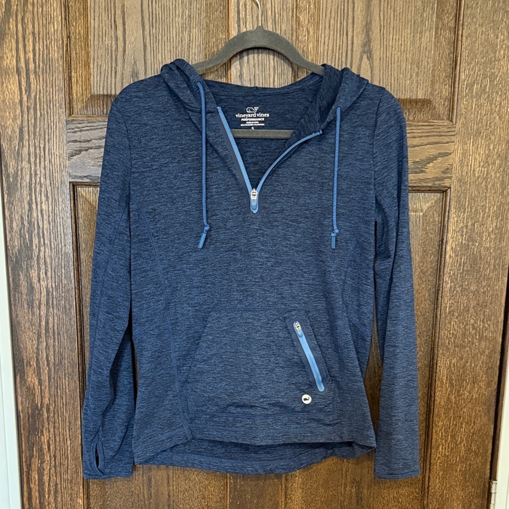 Vineyard Vines Navy Blue Hooded Pullover with Zipper Accents women’s small